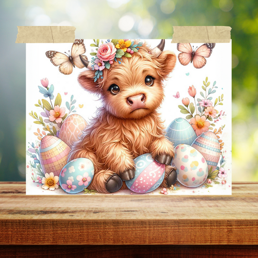 Easter Highland Cow Sublimation Print