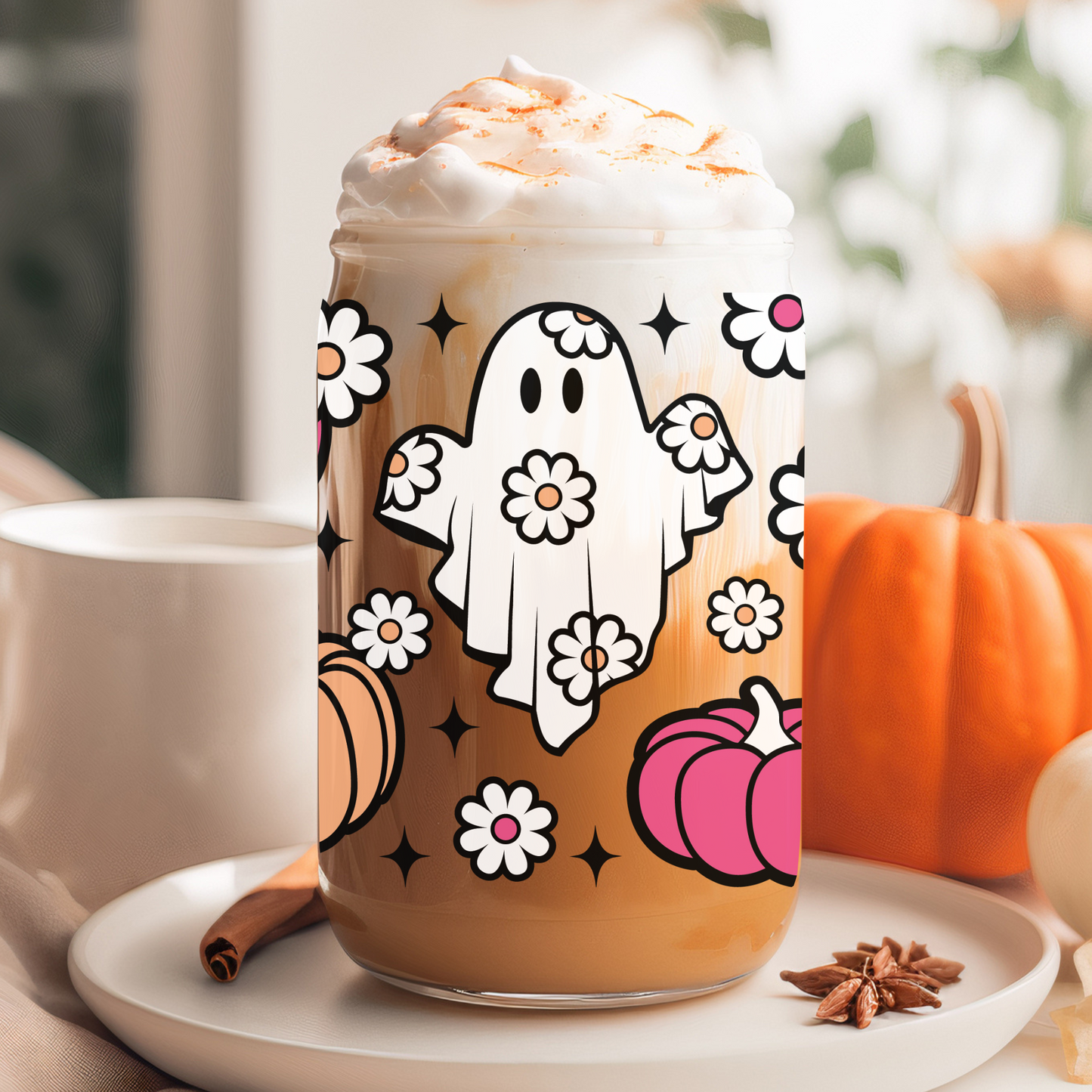 Ghost Pumpkin Halloween Can Glass