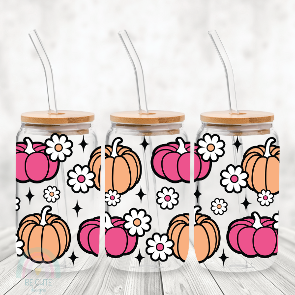 Daisy Pumpkin Halloween Can Glass