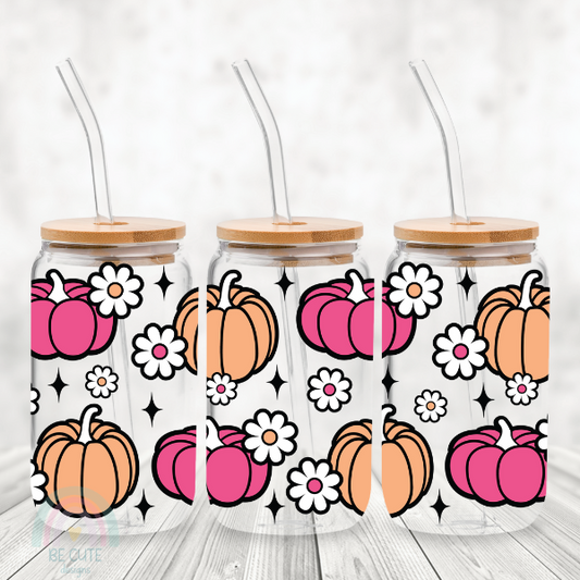 Daisy Pumpkin Halloween Can Glass