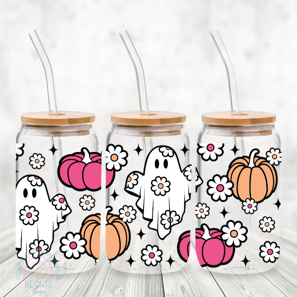 Ghost Pumpkin Halloween Can Glass