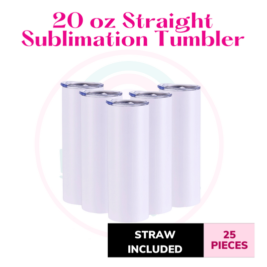 25 Pack Sublimation Blanks Tumbler Skinny 20 OZ Bulk White With Lid And Straw