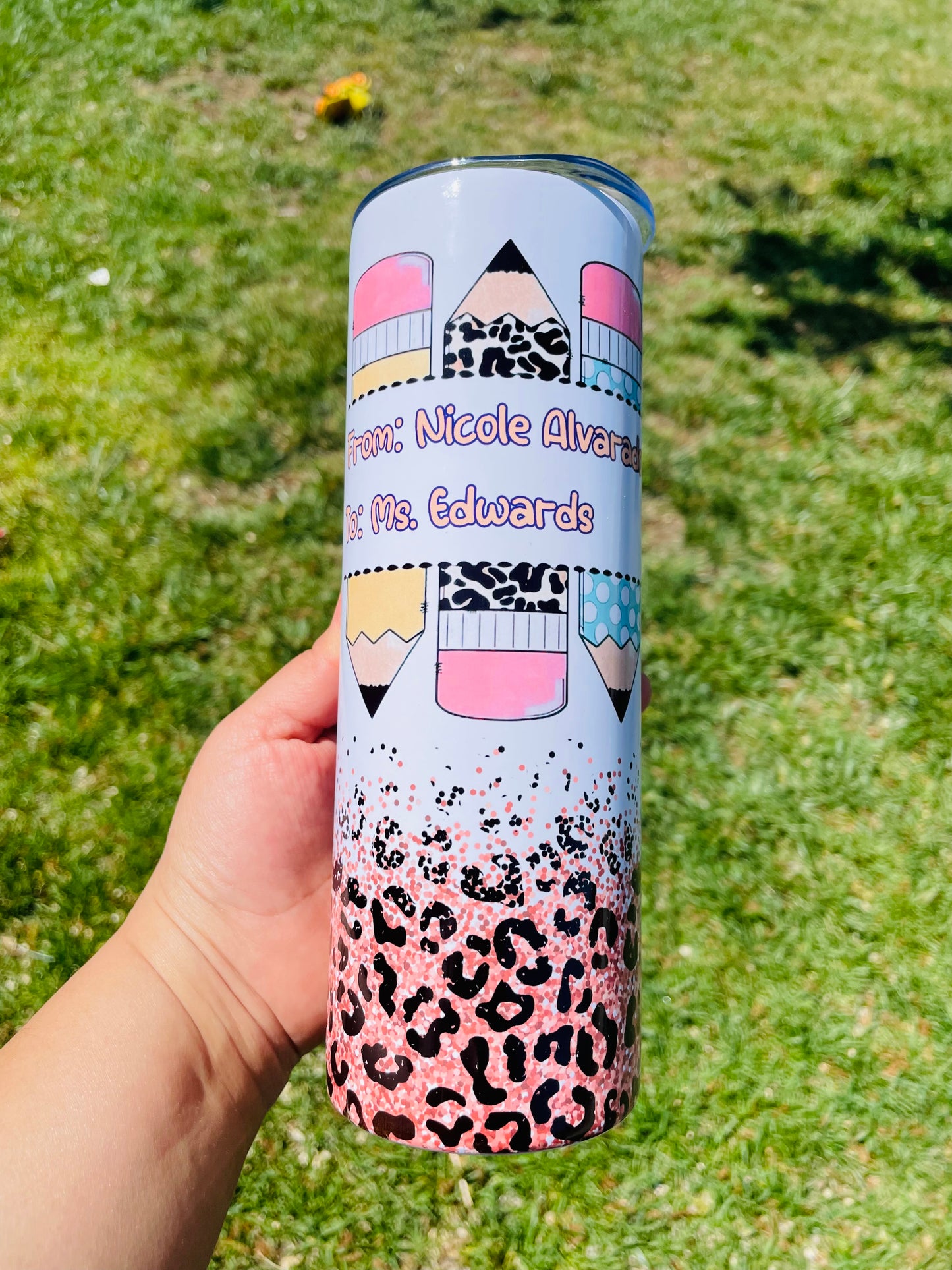 Personalized Rainbow Teacher Tumbler, Gift for School Teacher, Cheetah Print Tumbler Gift for Teacher