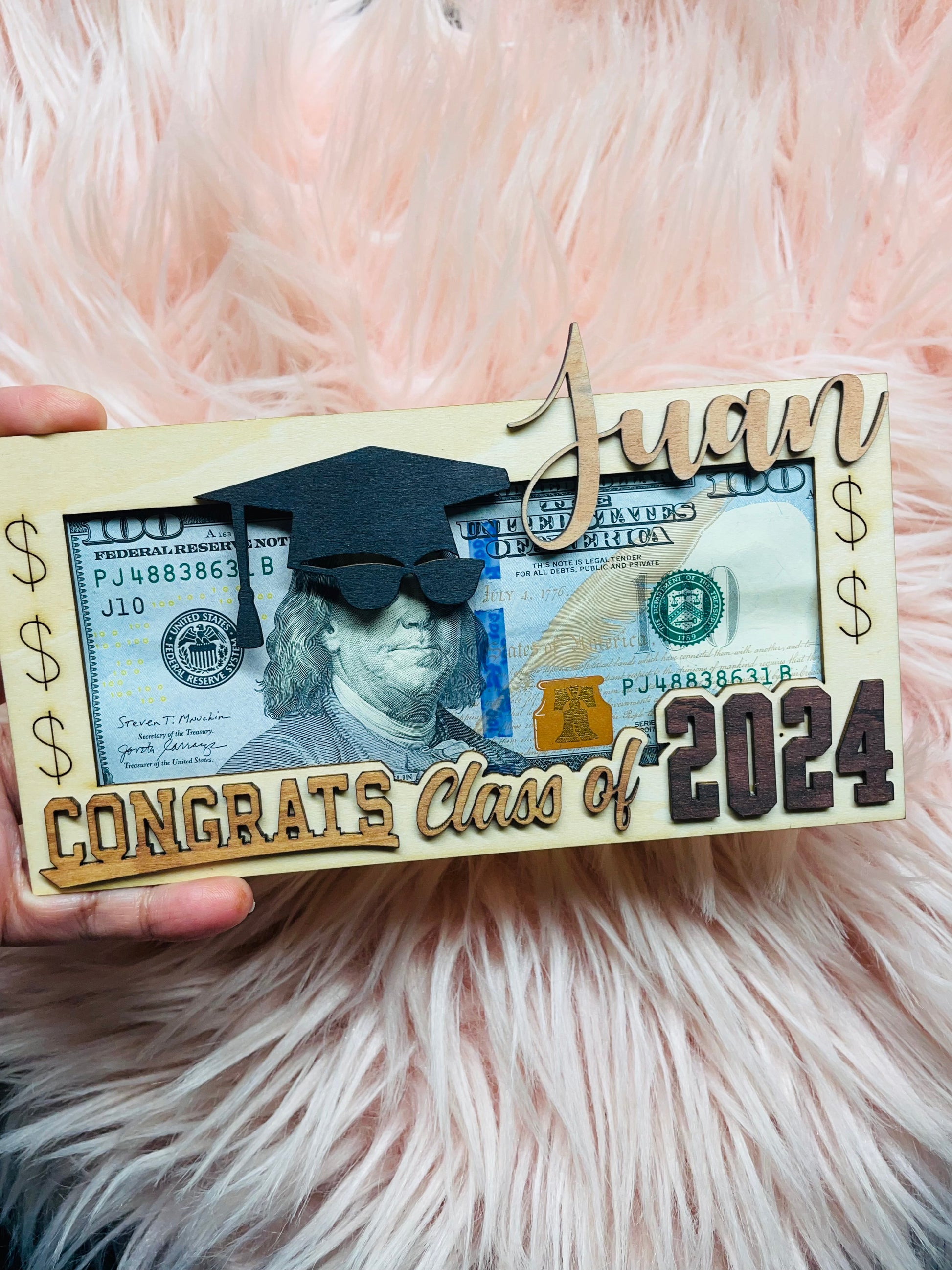 Wood money card holder for graduation