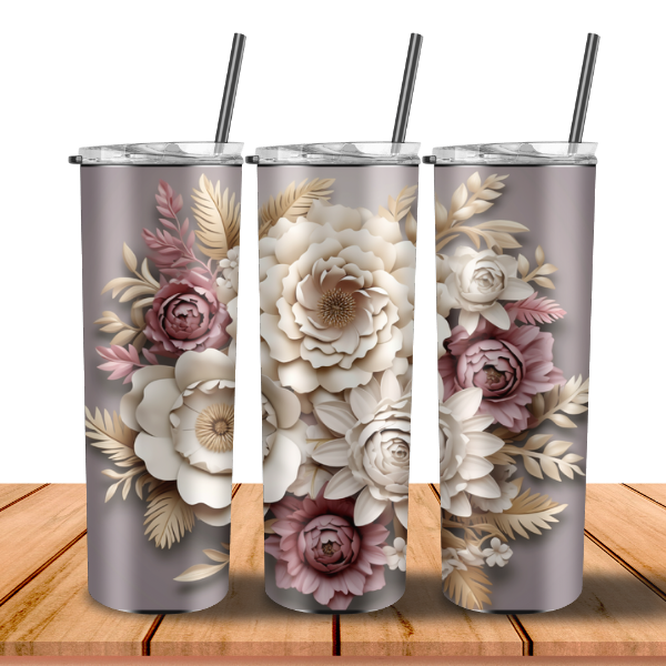 3D White Flower Tumbler