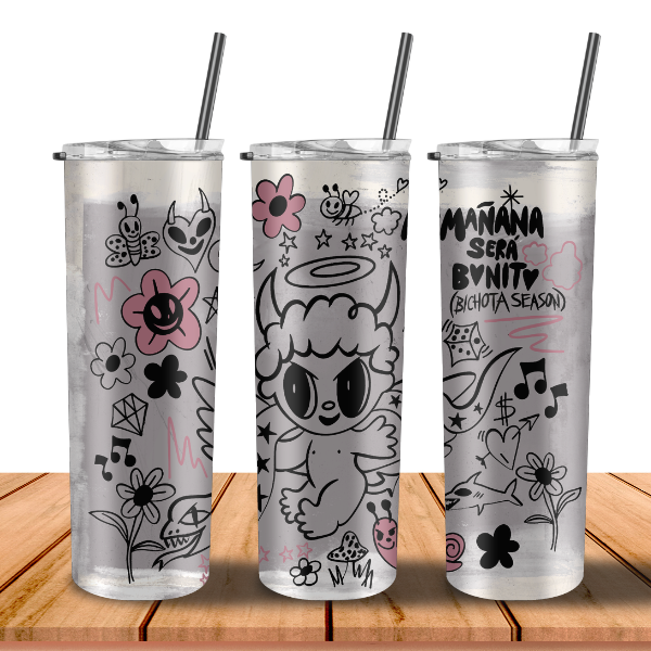 Pink/ Gray Devil Angel Tumbler