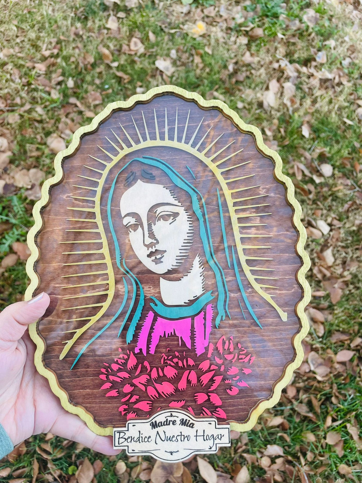 Hand-Painted Wooden Sculpture Virgen de Guadalupe