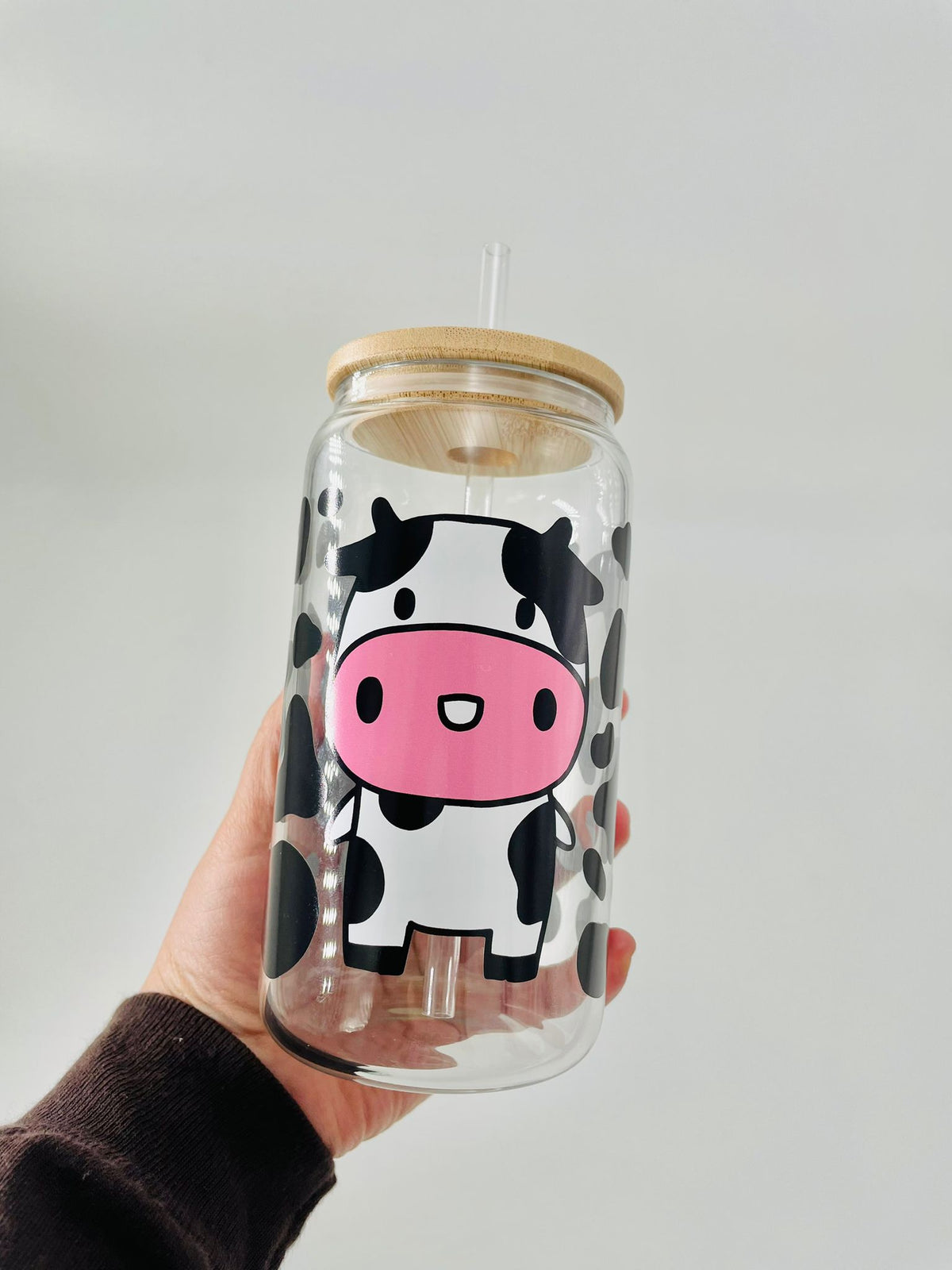 Kawaii Black Cow Libbey Can Glass 16 oz