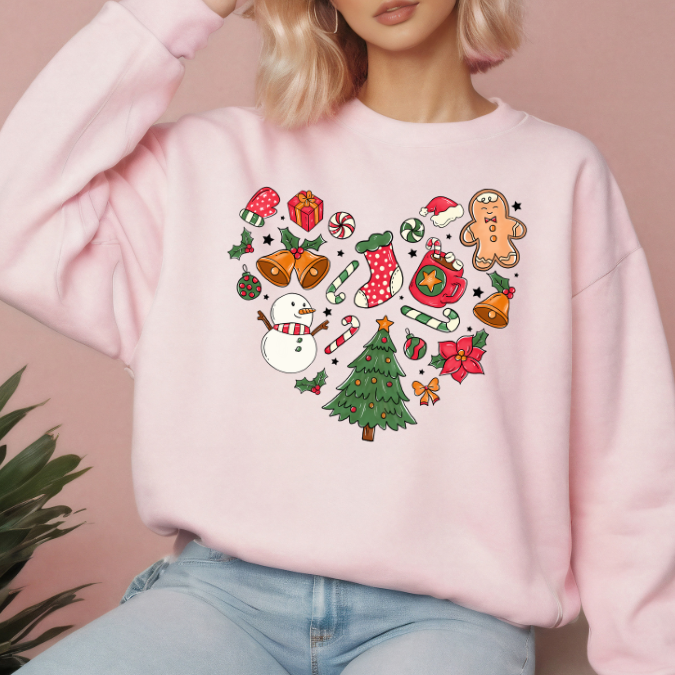 Christmas Doddle Heart Crewneck Sweatshirt