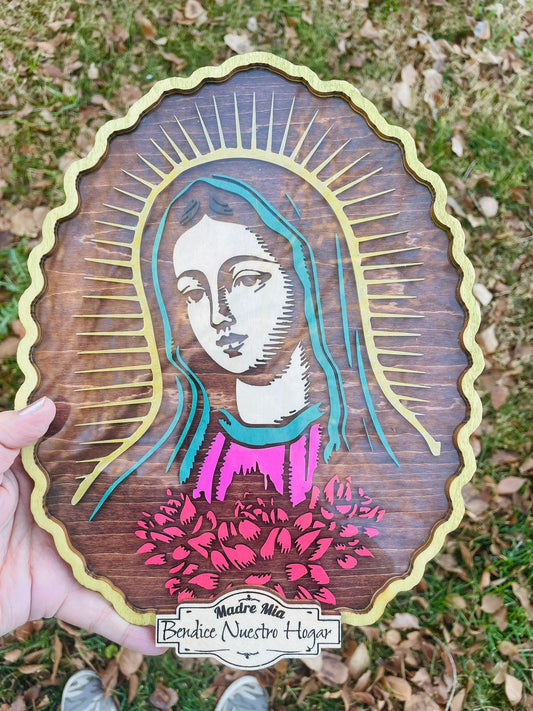 Hand-Painted Wooden Sculpture Virgen de Guadalupe