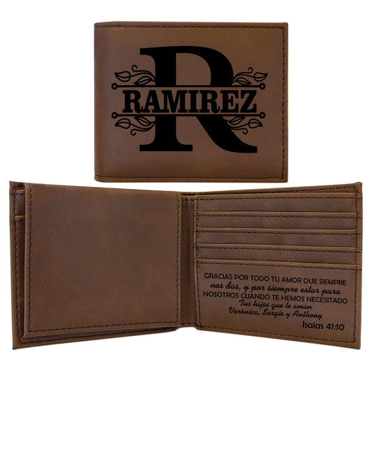 Dark Brown Personalized Bi-Fold Wallet w/Flip ID Display