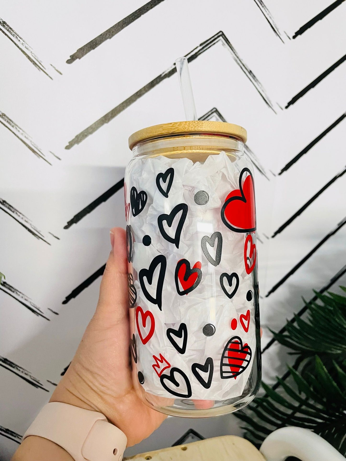Heart 16 oz  Can Glass