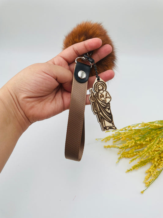 San Juditas Wood Keychain